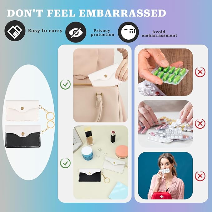 Mozeat Lens 2 Pack Birth Control Pill Case Sleeve Packet PU Leather Wallet Pill Holder Birth Control Case with Snap Closure and Keyring Contraceptive Medicine Holder for Travel Bag Backpack