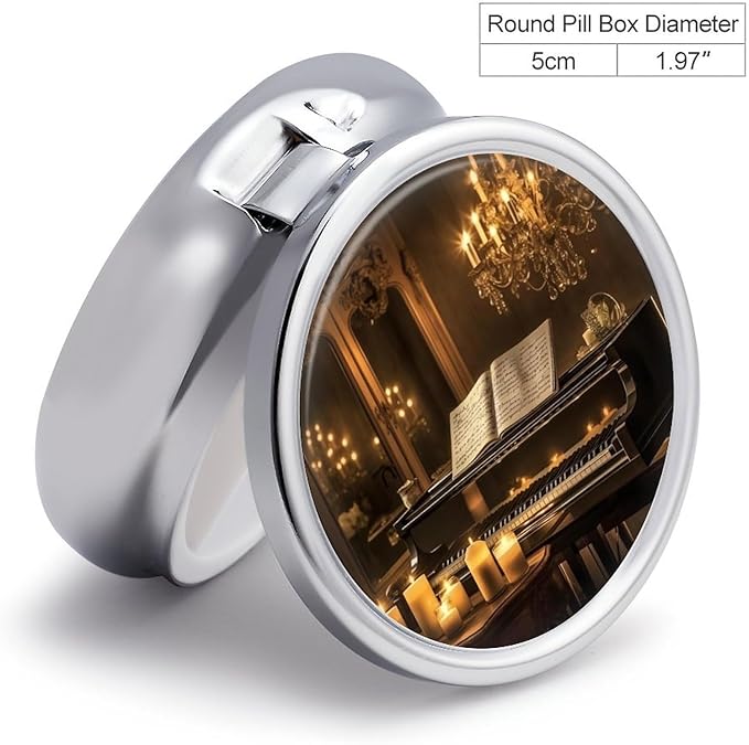 an Old Piano Pill Box 3 Compartment Small Pill Case Portable Pill Box for Pocket Or Purse Round Metal Pill Box Cute Medicine Organizer Holder to Hold Vitamins Medication