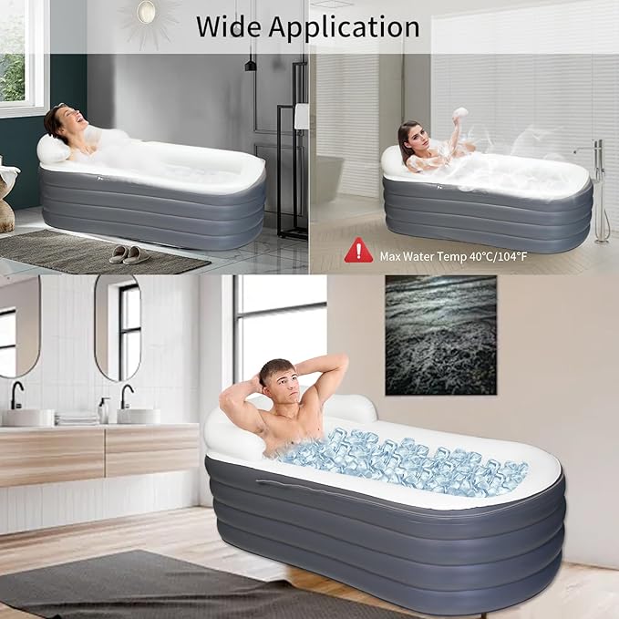 B&Y Portable Adult Soaking Bathtub, Ice Bath Tub Family Home Spa Tub with Zipper Cover, Designed with Headrest, Cup Holder (Air Pump Included) (Rectangular-168x76x68cm (without Machine))