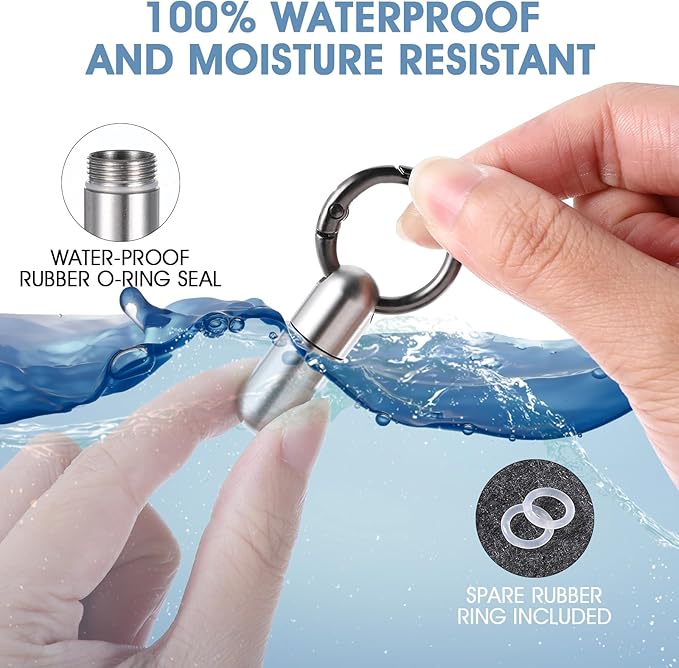 Small Pill Case Keychain Tiny Portable Pill Container Carabiner Clip Medicine Holder Bottle Mini Waterproof Metal Emergency Medicine Organizer for Travel Purse Outdoor Camping (2 Compartment)