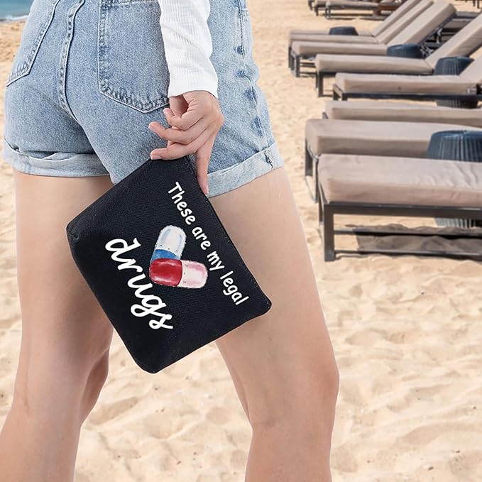 G2TUP Funny Medicine Bags for Women These are My Legal Drugs Cosmetic Bag Travel Pill Bags for Patient Friend (These Are My Legal Drugs Black)