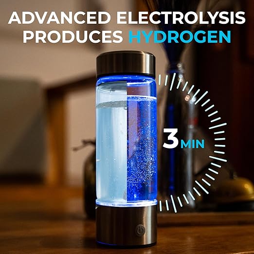 HydroForge Hydrogen Water Bottle Generator — xxoZ German Glass Molecular Hydrogen Bottle with SPE PEM Technology | Hydrogen-Rich Water in 3 Minutes | USB Rechargeable Portable, Gym, Office & Travel