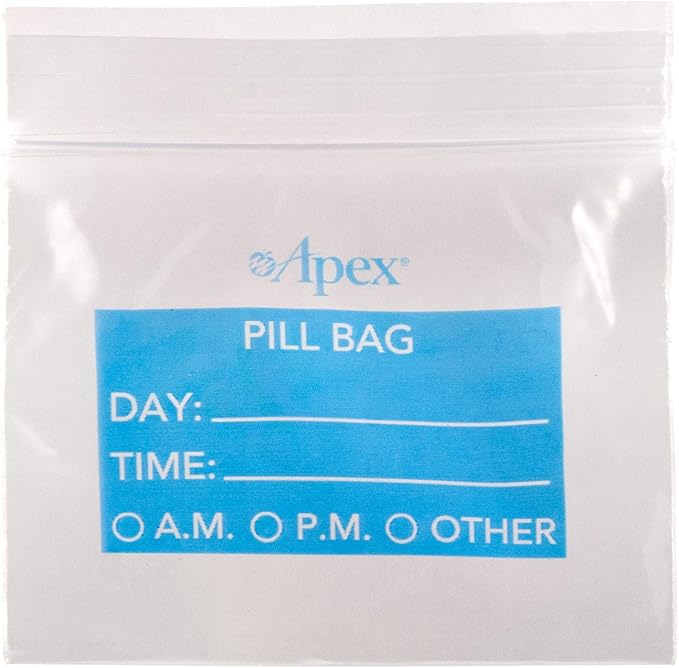 Apex Pill Bags Disposable Pill, Vitamin, and Medicine Organizer Pouches, Zippered Seal Bags with Spill-Proof Airtight Seal, Pocket Sized and Travel Friendly, Easy to Use, 50 Count, BPA Free