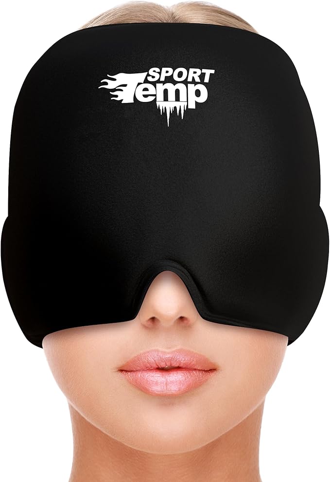 Reusable Migraine Relief Cap (1 Pack) Soothing Headache Ice Mask Hat, Odorless Gel Face & Head Compress Wrap for Tension, Stress, Sinus, Hangover & Puffy Eyes - Hot and Cold Therapy - Sport Temp
