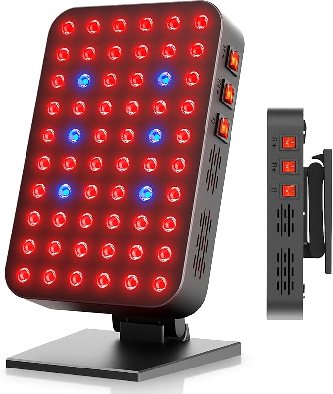 Red Blue Light Therapy for Body, Red Near Infrared Panels 300W 60 Dual Chip Flicker Free LEDs, Ideal for Body, Face,Maintain, Energy,Muscle Pain, Skin Rejuvenation, Recovery, Sleep