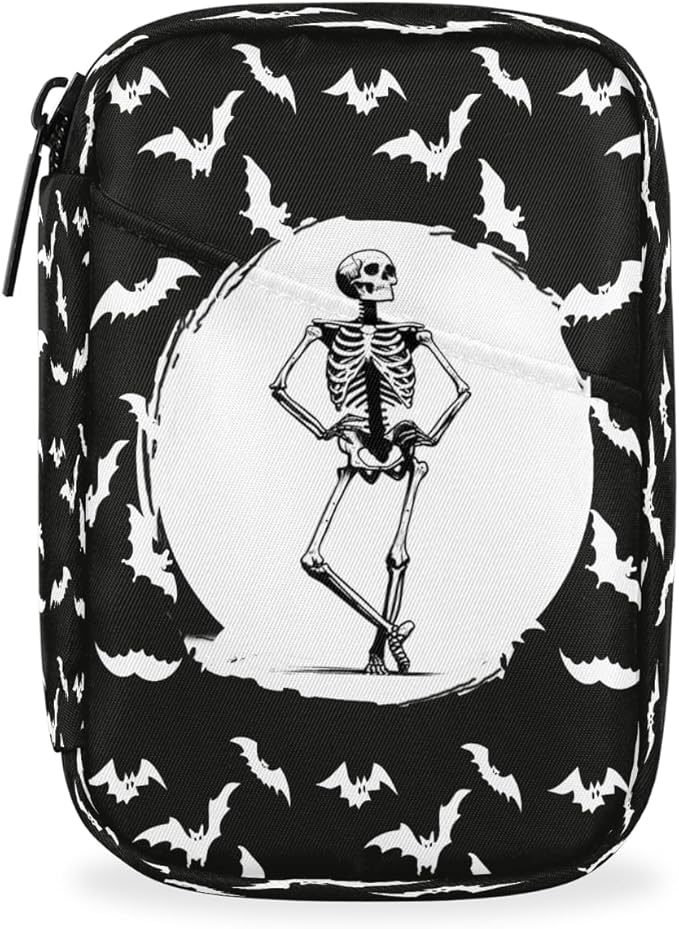 Skull Bat Animal Pill Case Travel Pill Organizer Weekly 7 Day Portable with Zipper Medicine Box Pill Case for Vitamins, Birth Control,Fish Oils,Medication, Supplements