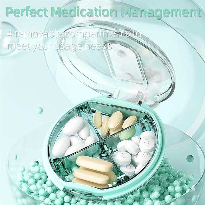 Small Pill Case, Cute Pill Box for Purse & Pocket, 4 Compartment Removable Pill Holder, Portable Travel Pill Organizer for Vitamins, Supplements, Fish Oils (Green)