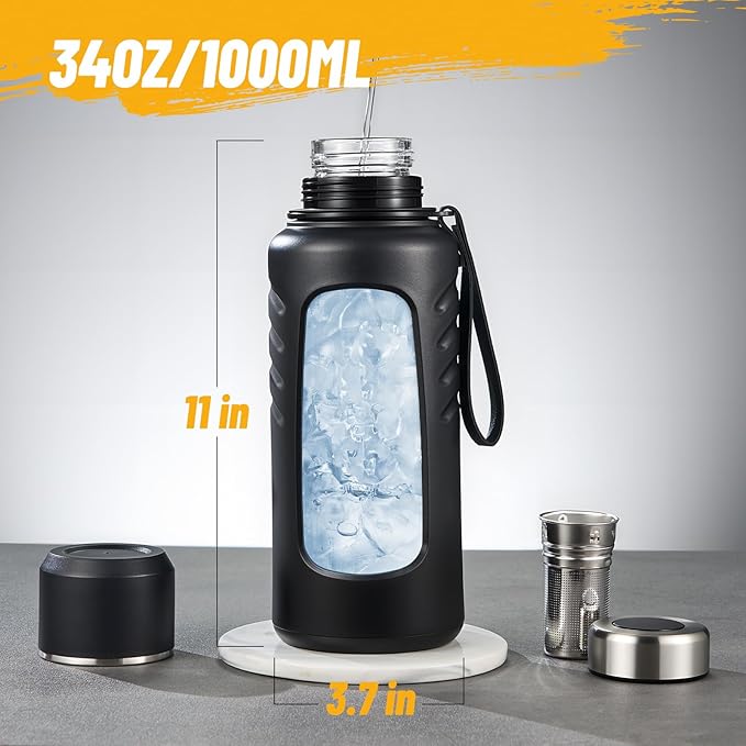 34 oz Travel Water Bottle, Anti-Slip and Anti-Scalding Sports Water Bottle, Waterbottle for Adults with Cup Brush Suitable for Outdoor Sports,Camping, Traveling