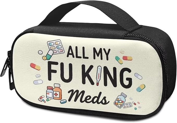 Rnyleeg All My Fuking Meds Diabetic Bag Beige Glucose Meter Case Insulin Bags for Women Diabetic Care for Home Portable Insulin Travel Case with Durable Handle