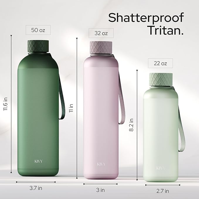KIVY Slim Water Bottle 32oz [Lightweight & Shatterproof] Fits Backpack & Cupholder for Travel, Sports, School, Gym - Black water bottle no straw for Men - Screw top - Dishwasher Safe
