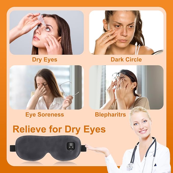 Silk Heated Eye Mask Cordless, Warm Eye Compress for Dry Eyes, Rechargeable Eye Heating Pad with 1000mAh Battery, 4 Heat Levels, 4-Level Timing(Grey)