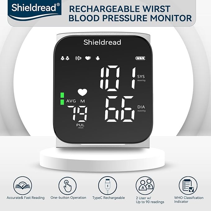 Rechargeable Blood Pressure Monitor Adult Cuff, Blood Pressure Cuff Wrist with Voice Broadcast, Blood Pressure Machine with Irregular Heartbeat, Including Travel Case & USB Cable