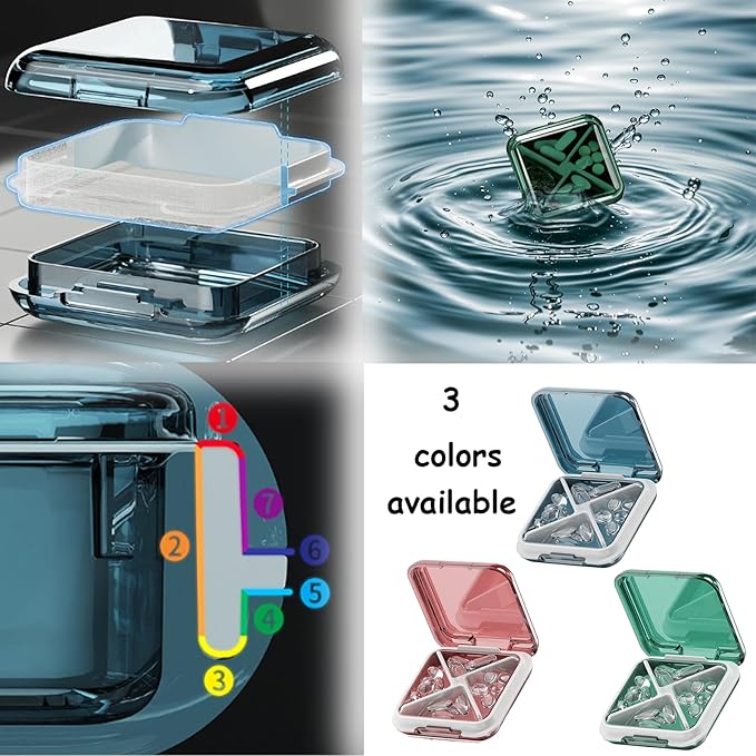 Small Pill Box Waterproof Travel Pill Case Portable Daily Pill Container Pill Holder for Purse 4 Compartments Pocket Compact Medicine Organizer for Fish Oils,Supplements,Medication (Pink)