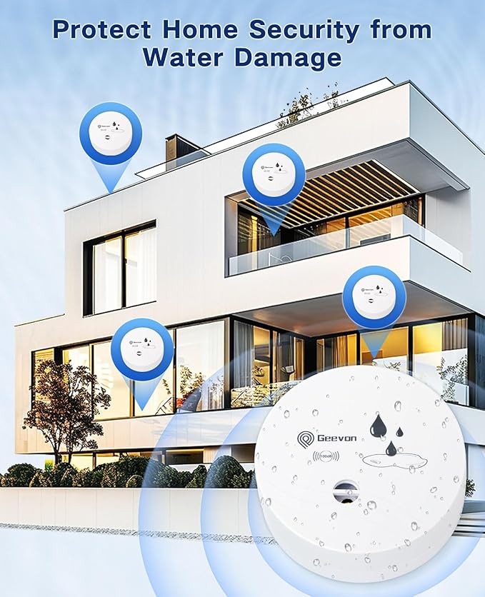 Geevon 8 Pack Water Leak Detectors, 100dB Water Sensor Alarms Flood Detector for Basements, Bathrooms, Laundry Rooms, Kitchens, Garages, and Attics, Water Alarms Battery-Operated (Battery Included)