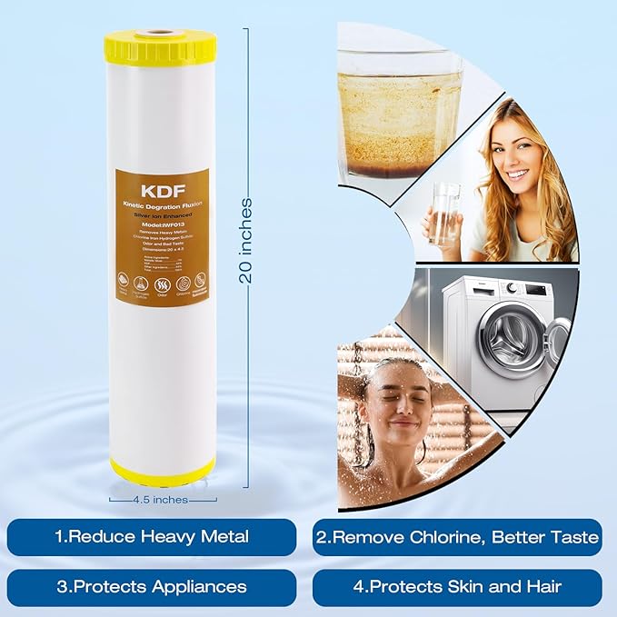 H&G Lifestyles KDF Water Filter Cartridge,Replacement for 20 x 4.5 Whole House Water Filtration System, Remove Chlorine Heavy Metal,Improve Water Taste,Compatible with 20 Inches Filter Housing