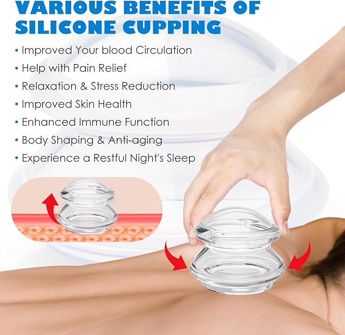 3PCS Silicone Cupping Therapy Set Massage Cups for Muscle Relief/Facial Cellulite Massage/Body Sculpt, Home Use Portable Body Sculpting Kit with Large, Medium, Small Cups (Clear)