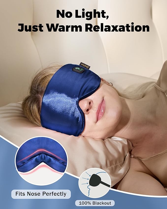 BeeVines Cordless Heated Eye Mask for Dry Eyes, Washable Heat Eye Masks for Blepharitis, Warm Eye Compress for Men & Women, 1500mAh Rechargeable Eye Warmer with Travel Pouch(Blue)