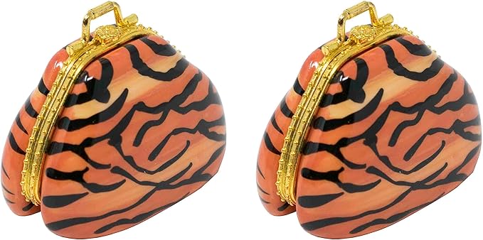Set of 2 Ceramic Purse-Shaped Compact Pill Box & Organizer (Tiger)