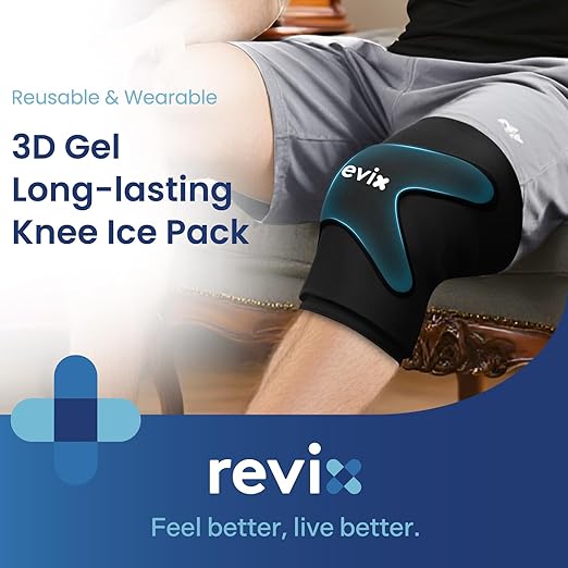 REVIX 3D Knee Ice Pack Wrap, Flexible Ice Compression Knee Sleeve with Innovative Dual-layer Gel, Reusable ice sleeve for knee, Cold Therapy for Knee, Elbow & Calf (XL)