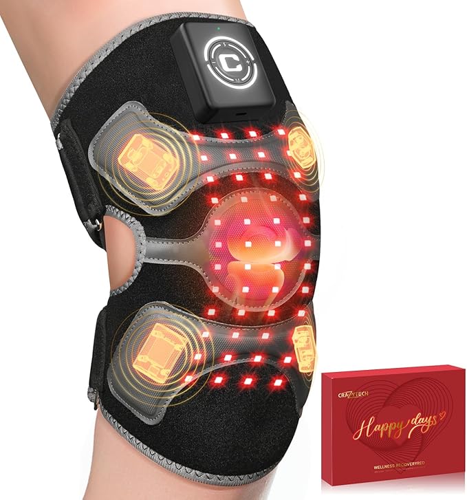 CRAZYTECH 3D Red Light Therapy for Knee, FSA Eligible HSA 5000mAh Cordless Knee Massager with 4 Vibration Areas, Infrared Heating Pad Wrap Device for Knee Elbow Shoulder, 660nm 850nm