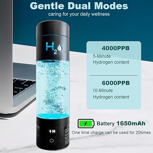 Hydrogen Water Bottle Generator with Premium Alloy, 6000PPB SPE PEM Tech Portable Hydrogen Rich Water Ionizer 9 OZ, LED Timer, Rechargeable, Health Gift for Home, Office, Travel