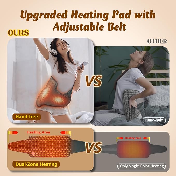 Heating Pad for Back, Electric Heating Pad for Period Cramps, Wrap Around Heated Pad for Waist Stomach Neck Shoulders with Belt, Anniversary & Birthday Gifts for Women Men Mom Dad Wife Husband