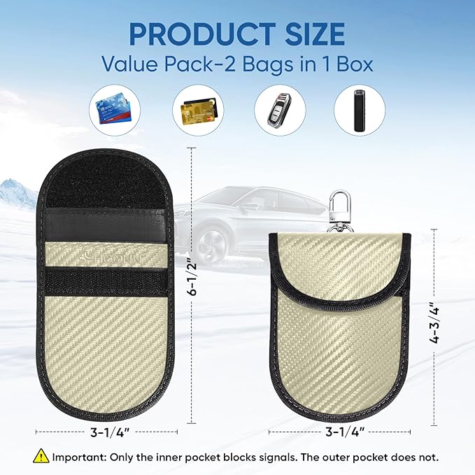 TICONN 2PK Faraday Bags for Car Keys Fob, 3.25"X4.75" Faraday Cage Protector, Car RFID Signal Blocking, Anti-Theft Pouch Anti-Hacking Case Blocker (Beige, S)