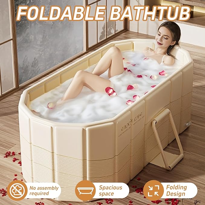 59" Portable Insulated Ice Bath Tub - Foldable Cold Plunge Tub for Athletes & Full-Body Soak - Quick Setup Freestanding Hot Spa Soaking Bathtub for Adults