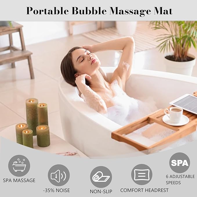 Bubble Bath Mat with Warm Air - Portable Spa for Bathtub, Full Body Waterproof Air Mat with Motorized Air Pump, 6-Speed Adjustable Massage, Remote Control & Non-Slip Suction Cups