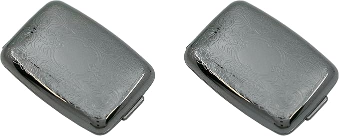 Set of 2 Etched Rectangular Pocket Purse Pill Box & Organizer with Dual Compartments (Victorian - Pewter)