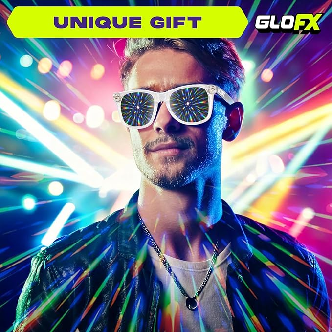 GloFX Clear Frame Extreme Line Diffraction Glasses – Laser Etched for Brilliant Rainbow Light Effects, Durable & Flexible, Ideal for Raves & Festivals