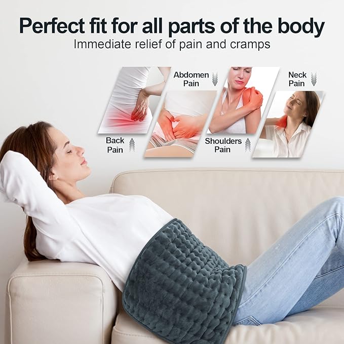 Heating Pad for Back Pain Relief, Electric Heating Pads for Cramps/Abdomen/Waist/Shoulder with 6 Heat Settings and Auto-Off, Moist/Dry Heat pad, Christmas Gifts for Women Men Mom Dad, 12" x 24"(Gray)