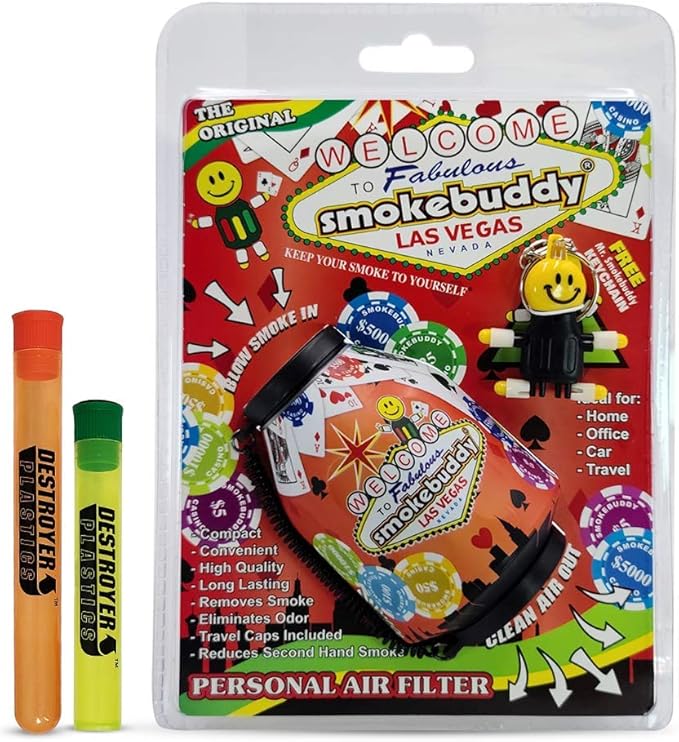 100% Authentic Smoke Buddy Bundled with Two Exclusive Destroyer Plastics Odor Proof Tubes One Large One Small (Smoke Buddy Original, Vegas)
