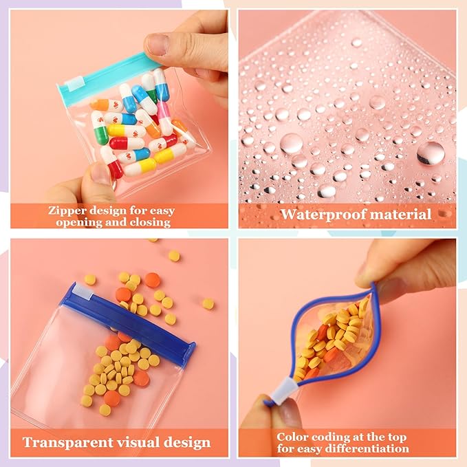 39 Pcs Pill Pouchs Zippered Pill Bags for Travel Reusable with 28Pcs Small Pill Organizer Pouches and 10pcs Sticker for Medicine Organizer Bags