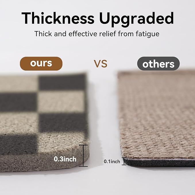 Kitchen Mats for Floor Kitchen Rugs Non Slip Washable, Super Absorbent Linen-Look Woven Kitchen Runner Rug, Sink Mat Standing Mat, Easy Clean, Black Beige Checkered 17"x47"