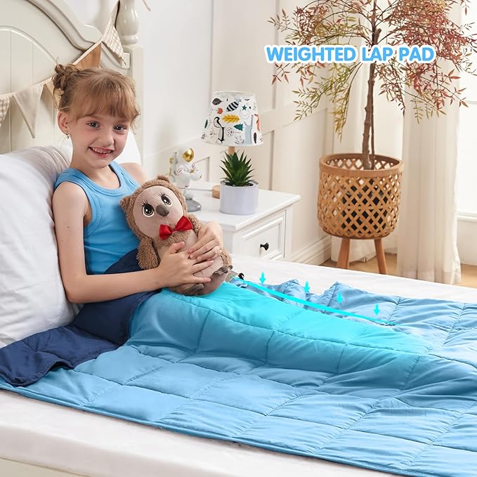 yescool Blue Weighted Blanket 3 Pounds Cooling Weighted Lap Blanket, Heavy Blankets for Sleeping, Weighted Throw Blanket Gifts for 20-40lbs, 36"x48"