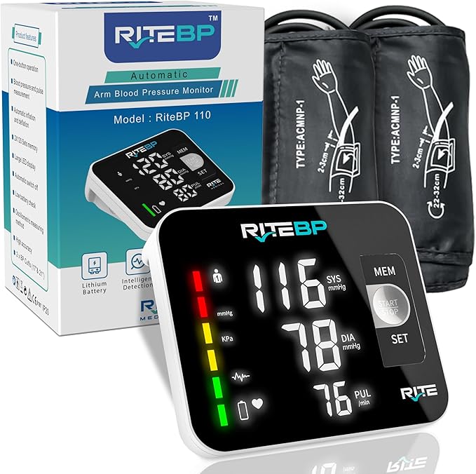 Digital Blood Pressure Monitor with 2 Large Arm Cuffs (22–42 cm) | Accurate & Easy-to-Use, USB Type-C Rechargeable, Automatic Upper Arm BP Machine for Home Use