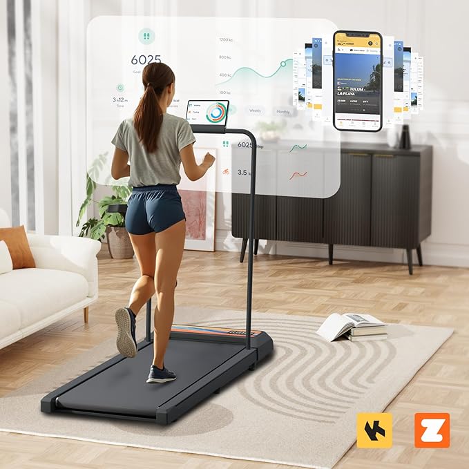 Treadmill Walking Pad with Handle, Walking Pad with 0-10% Incline, 3-in-1 Portable Under Desk Treadmill for Home Office Use, Large Screen, Remote Control, Powerful Motor