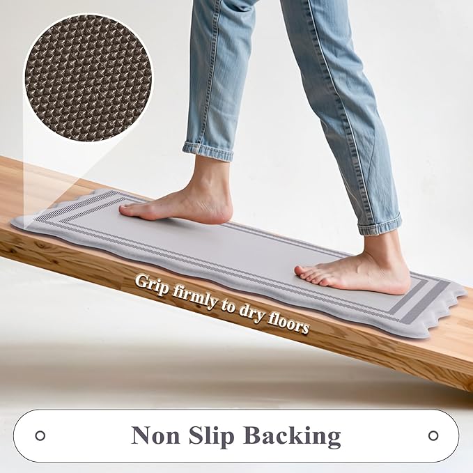 KIMODE Anti Fatigue Kitchen Mats, Light Grey Kitchen Rugs, Padded Kitchen Mat for Floor, Comfort Standing Desk Mat, Cushioned Kitchen Mats for Floor 2 Piece for Laundry Office Sink 17"x47"+17"x29"