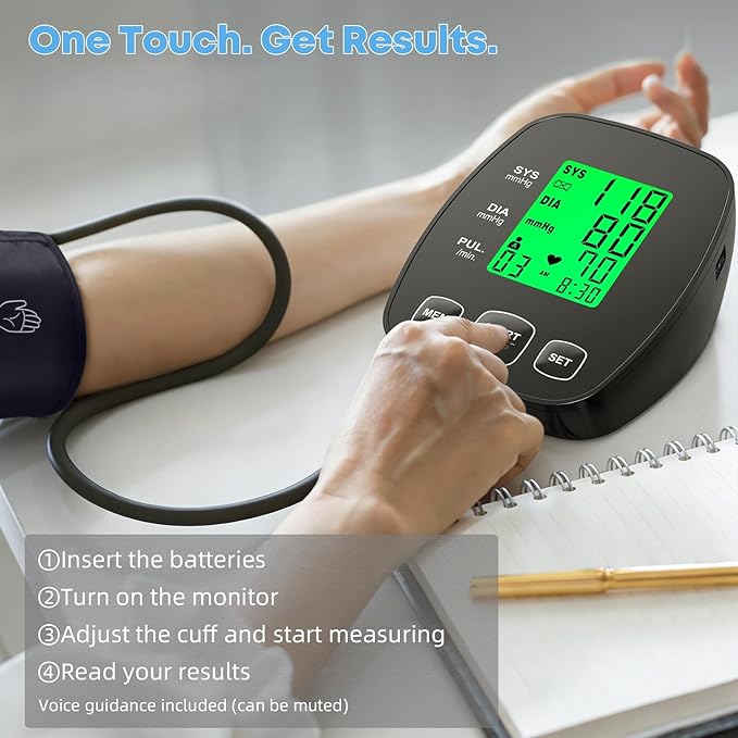 Blood Pressure Monitor for Home Use, Upper Arm Wide Range Cuff Fits Pediatric to Large Adult, Easy to Use Accurate Systolic Diastolic Readings, Includes USB Cable & 4 AAA Batteries
