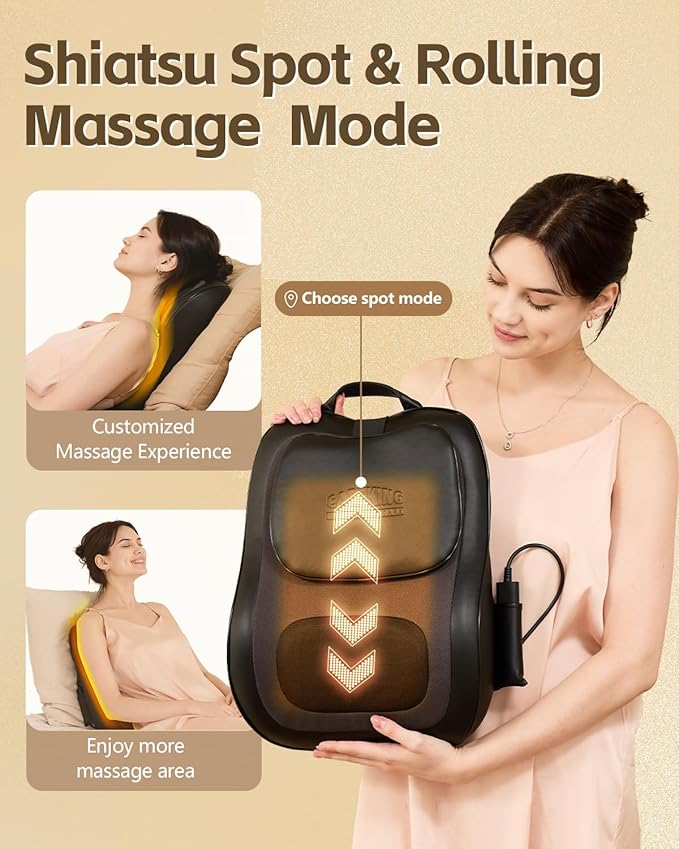 Up & Down Shiatsu Back Massage with Heat –External Adjustable Cushion Pad, 3D Kneading Massage Pillow for Lower Back, Neck, Shoulder, Leg Pain Relief Deep Tissue for Office, Chair & Home (Black)