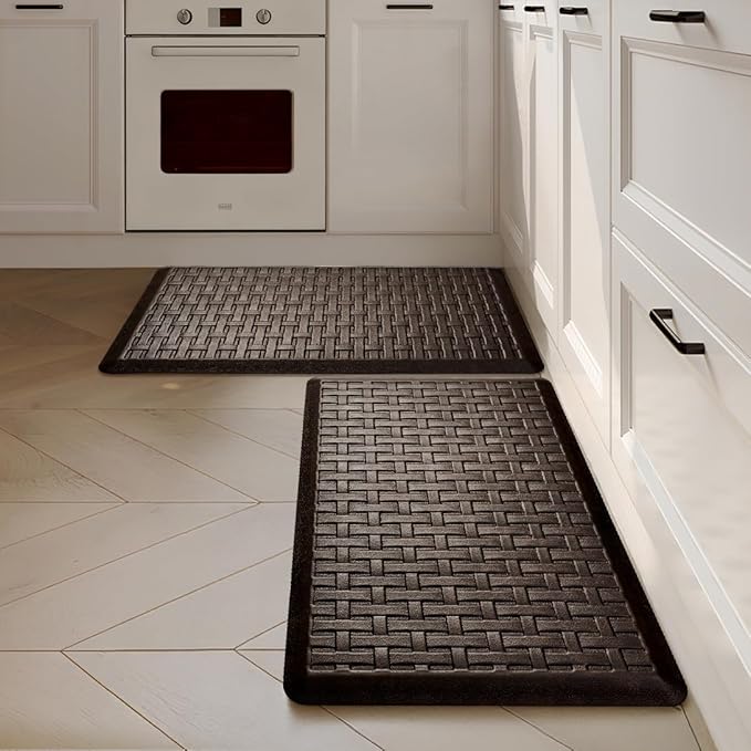 2PCS UKISS Kitchen Rugs, Cushioned Anti Fatigue Kitchen Mats for Floor, Waterproof Kitchen Rug，Non-Slip Comfort Standing Mat for Kitchen (Brown, 17.3"x28"+17.3"x28")