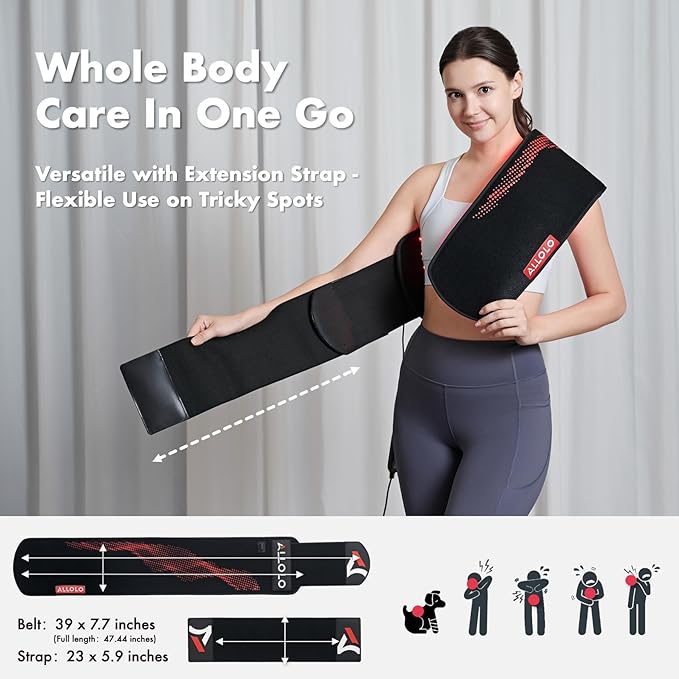 ALLOLO Red Light Therapy Belt, 39"*7.7" Large Area with 180pcs 3-in-1 LEDs 660nm & 850nm Infrared Red Light Therapy for Body, Adjustable & Portable Therapy Wrap for Shoulder Waist Belly Joint(Corded)