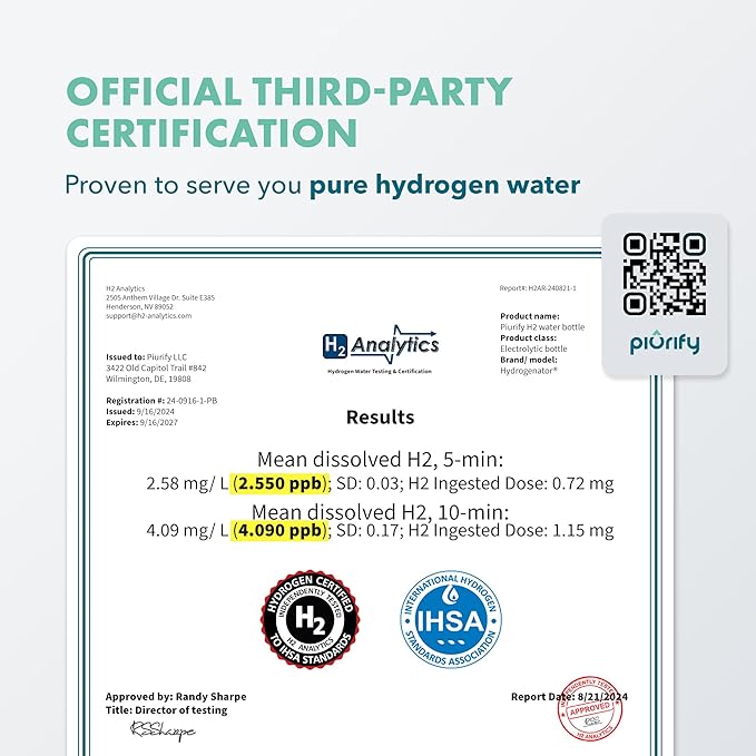 Hydrogen Water Bottle Generator - Up to 4100+ PPB Molecular Hydrogen Infusion - SPE/PEM Technology - Certified H2 Generator - Rechargeable - Extended Warranty - 10 oz (Black)