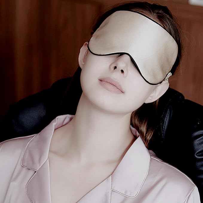 100% Mulberry Silk Sleep Mask for Women/Men Airplane Travel, Pure 22 Momme Silk Eye Mask Blackout for Sleeping, Ajustable, Luxury, Anti Wrinkle, Anti Aging Silk Blindfold, Made in USA (Taupe)