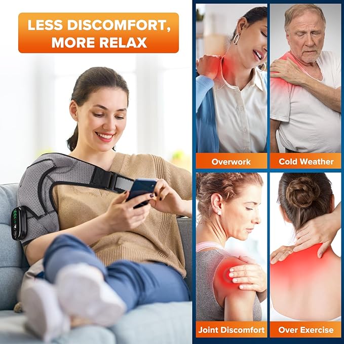 Shoulder Heating Pad with Massage, Cordless Heated Shoulder Wrap for Pain Relief, Deep Tissue Shoulder Massager for Rotator Cuff & Shoulder Brace Support