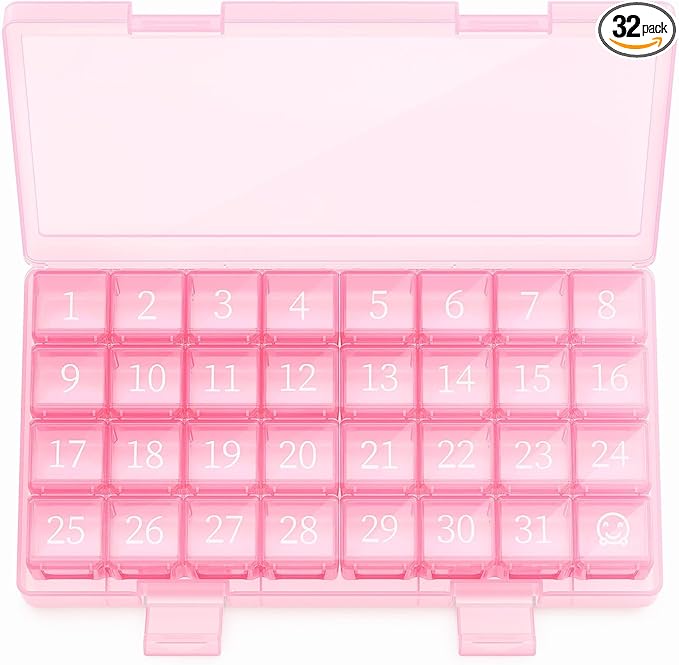 Barhon Monthly Pill Organizer 1 Time a Day, 30 Day Pill Organizer Once a Day, One Month Pills Box for Travel, Pink Medicine Pill Box for Vitamins, Supplements & Fish Oils
