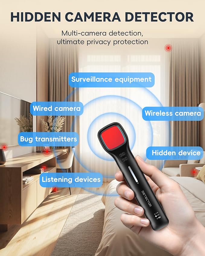 Hidden Camera Detectors with Viewfinder Bug Detector & Spy Camera Finder, Perfect for Hotels, Car, Travel & Office with Rechargeable Battery for 7 Levels Sensitivity 4 Modes