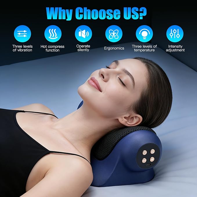 3-in-1 Neck Massager with Heat, Red Light & Vibration Adjustable, Heated Neck Stretcher, 3 Adjustable Modes Cervical Traction Device Suitable for Pain Relief