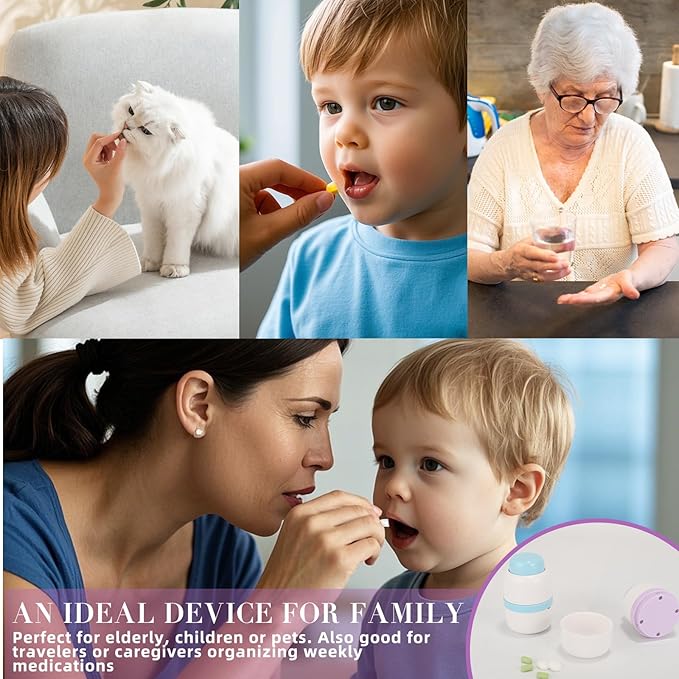 Pill Cutter Splitter for Small or Large Pills, Profesional Pill Cutter 1/4 & 1/2 Divider, Includes Storage Compartment, Accurate and Easy Cutting for Tablets, Vitamins